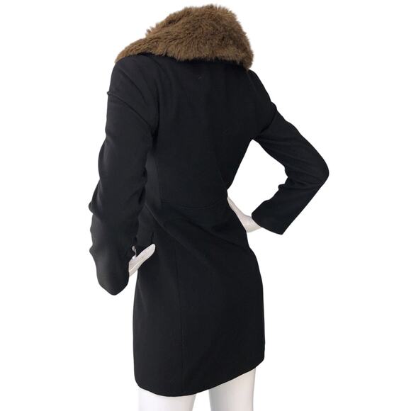 Banana Republic Coat Womens Petite XS Black Faux Fur Collar Double-Breasted - Picture 6 of 16